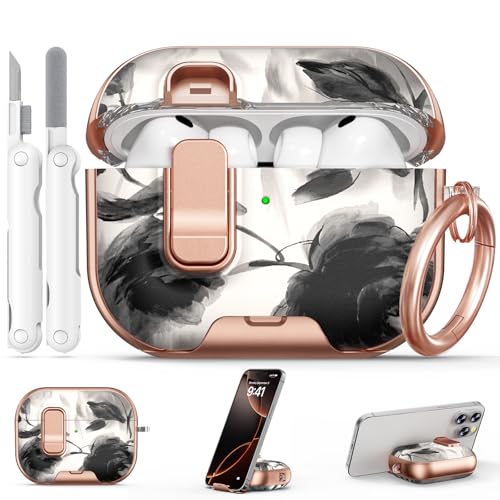Image of for AirPod Pro 3 Case 2025, with Safty Lock & Phone Stand for Floral AirPod Pro 3 Generation Case Cover for Women Girly, iPod Pro 3 Cases with Keychain & Cleaner Kit -Ink Wash Painting