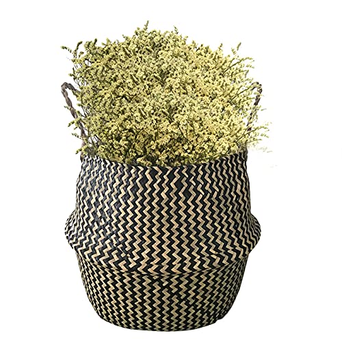 Cesto-Mimbre-para-Plantas-Cesta-Seagrass-Maceteros-Decorativos-Interior-Cestas-Almacenaje-para-Mantas-Salon-27-x-24cm-Ola-Negro cesto mimbre para plantas y flores