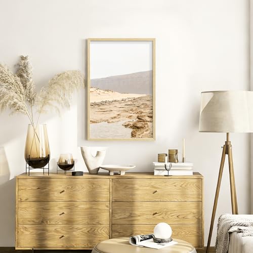 Image of 11x17 Picture Frame Set of 4, Natural Solid Wood Picture Frames, Display 11x17 Photos without Mat, Horizontal or Vertical Wall Mounting Poster Frame, Oak Wood Grain