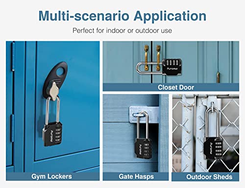 Puroma 4 Pack 2.6 Inch Long Shackle Combination Lock 4 Digit Outdoor Waterproof Padlock For School Gym Locker, Sports Locker, Fence, Gate, Toolbox, Case, Hasp Storage (Black) #TOP5