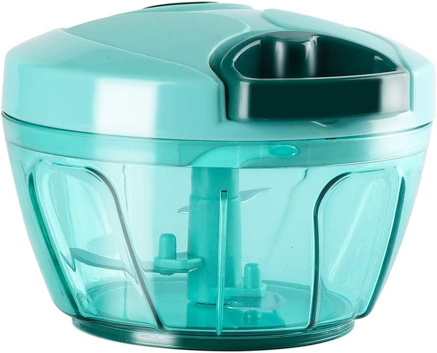 CLVJ Vegetable Chopper for Kitchen | Food Processor for Fine Chopping Onion Garlic Nuts | Mini Durable Handy Cutter No Tears No Knife No Electricity | 5 Blades Green | Made in India (450 ML)-image-39
