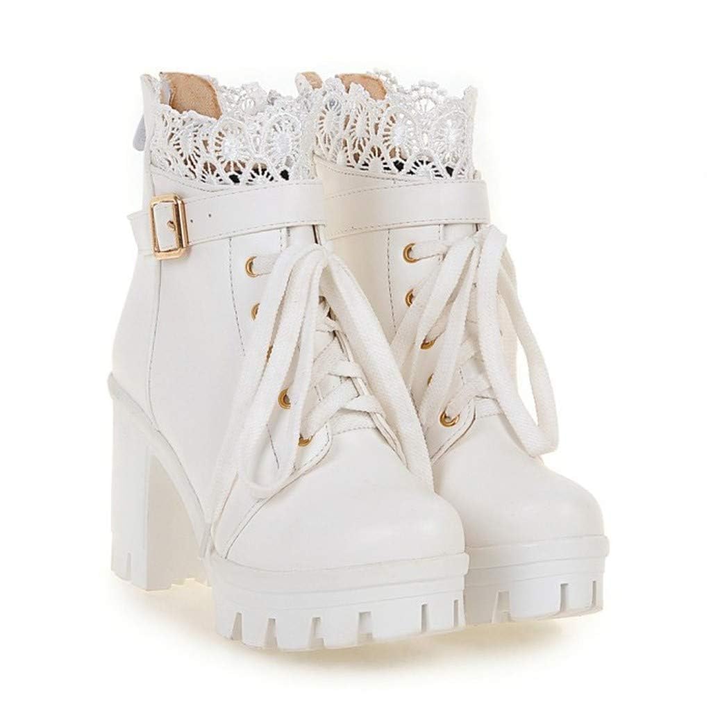 Womens Lace Up Combat Booties Fashion Boot Anti Slip on High Heels Riding Short Boots For Cosplay Party