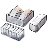 Pack of 3Underwear Drawer Organizer Set - Foldable & Durable Underwear Divider Boxes Includes 6/7/11 Cell Collapsible Closet Compartments for Socks Bras Ties Lingerie Scarves Organizing (grey)