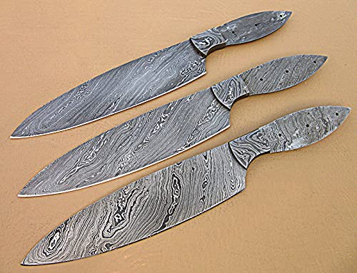 BB-43 Handmade Damascus Steel 12 Inches Full Tang Chef BLADE Set with Damascus Steel Bolster. Blank Blades