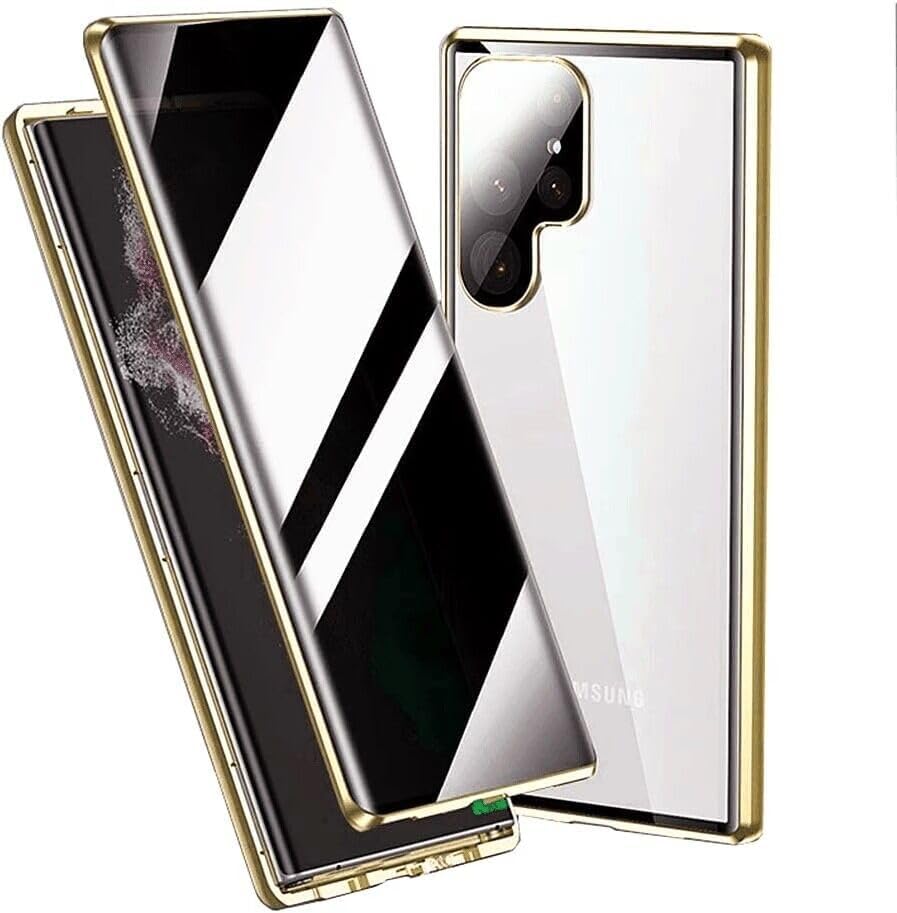 Funda antiespía para Galaxy S24 Ultra con bloqueo de absorción magnética, parachoques de aluminio, protección 360, protector de lente de vidrio