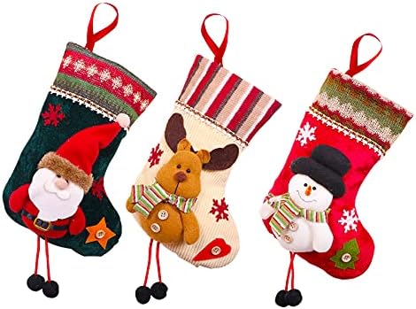 Christmas Stockings 3Pcs Flannel Christmas Stockings with Long Legs Classic Santa Sacks Sock Personalised Christmas Stockings for Decoration Tree Xmas Candy Pouch Bag (Santa & Snowman & Reindeer)