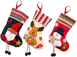 Christmas Stockings 3Pcs Flannel Christmas Stockings with Long Legs Classic Santa Sacks Sock Personalised Christmas Stockings for Decoration Tree Xmas Candy Pouch Bag (Santa & Snowman & Reindeer)