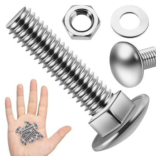 Image of (24 Sets) 1 /4-20 x 1-1 /4 Carriage Bolts with Nuts and Washers, 304 Stainless Steel Round Head Square Neck 1 /4 Carriage Bolts Screws, Full Thread for Outdoor
