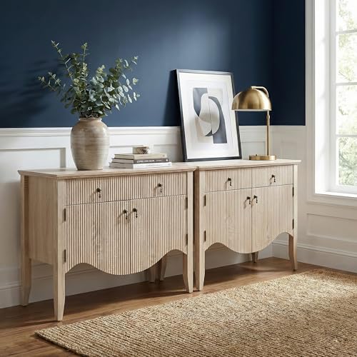 Image of FUSUNBAO 40 inch Fluted Buffet Cabinet, Sideboard Credenza with Drawer,Walnut | Retro,Storage Cabinet,Fluted Sideboard Credenza, 2 Drawer, Accent Bar Cabinet, For Living Room, Dining Room, Entryway
