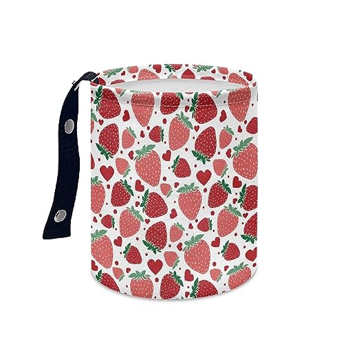 Image of Strawberry Hanging Car Trash Can, Collapsable Car Front /Back Seats Organizer with Adjustable Strap, Waterproof Car Rubbish Bin for Travelling Bedroom Kitchen