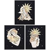 Sun and Moon Tapestry Wall Hanging - 3Pcs Small Art Girl Black Aesthetic Flowers Tapestry for...