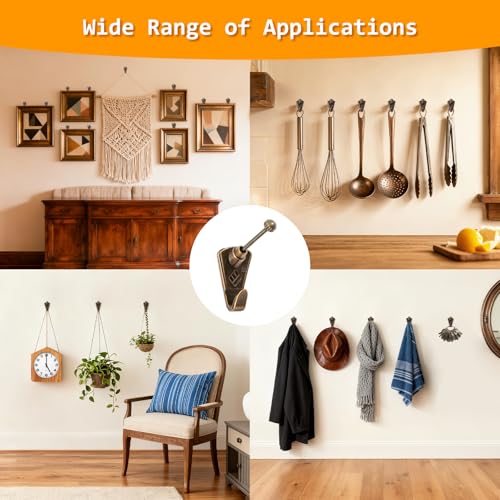 Image of KURUI Bronze Picture Hanging Kit, Heavy Duty Wall Hangers Set with Brass Hooks, Nails, Wire and Mini Level, Assorted Sizes, for Frames, Posters, Art, Canvas, Home Decor, 69 Pcs