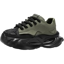 Mens Thick Soled Sports Shoes with Two Tone Shoelaces, Spliced Upper, Unique Anti Slip Pattern, Suitable for Daily and Sports use