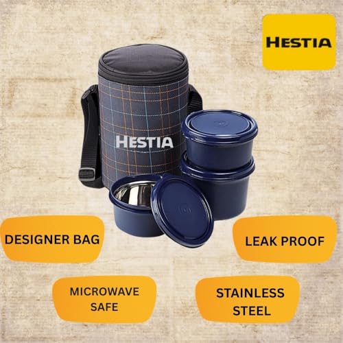 Image of Stainless Steel Lunch Box with Bag (400ml, 600ml, 250ml) | Microwave Safe Office Lunch Box with Bag | 3 Containers Tiffin Box Set for Office, School & Travel (Blue)