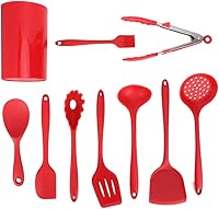 Vista 3 de 9 Piece Silicone Kitchen Utensils Set, Nonstick Cookware, Spatula, Soup Spoon, Strainer, Rice Spoon, Scraper, Spoon for