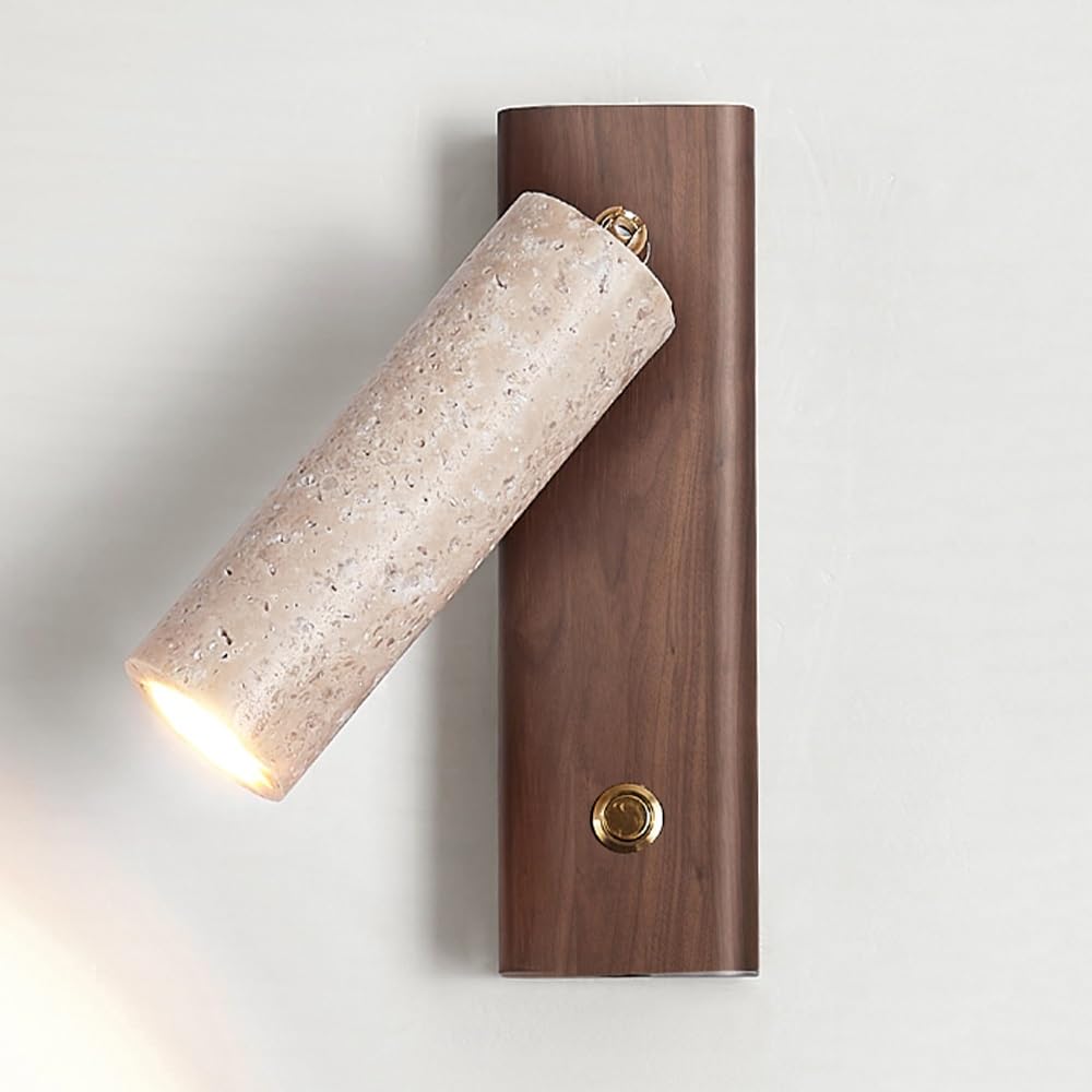 SXWNBIFH Vintage Wall Sconce Light with Switch Yellow Travertine Wall Lights Fixture Retro E27 Industrial Farmhouse Wall Lamp Hard Wired Sconces Lighting for Bedroom Study Room Art Studio(Walnut)