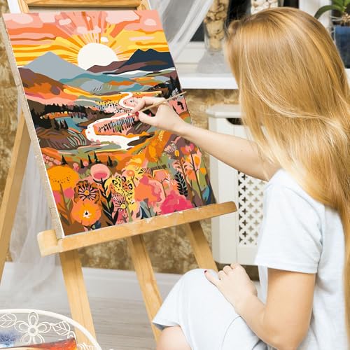 EFOTIML Paint by Numbers Kit for Adults - Sunrise Mountains & Rivers, 16x20 inches