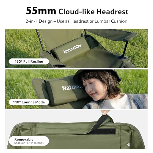 Silla reclinable ajustable Naturehike Seastar 002 con reposapiés, plegable para camping, portátil con bolsa de transporte, portavasos y bolsillo lateral, color verde, soporta 330 lbs miniatura 5