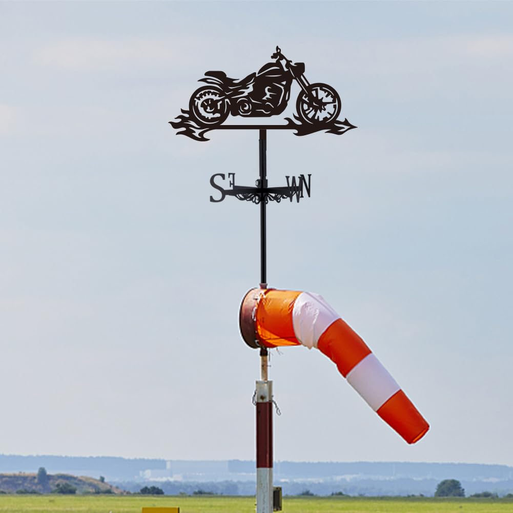 SUPERDANT Wetterhahn Motorrad Windrichtungsanzeiger Flammen Wetterfahne Schwarze Weathervane Ornament Wetterfahnen Outdoor Eisen Dach Bauernhaus Garten Outdoor Hof Dekor Manneshöhle Geschenk