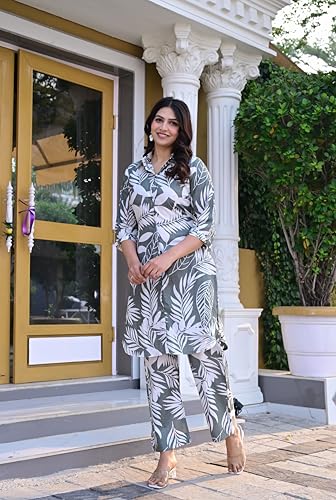 Image of LABEL ADRIJA Floral Print Pure Cotton Tunic Shirt Pant Cord Set Kurta Pant Set for Women