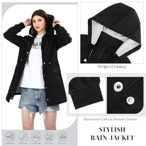 SUKUTU Rain Jacket Women Waterproof Raincoat Lightweight Windbreaker Outdoor Jacket Hooded Trench Coat4