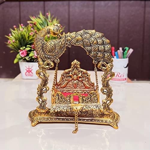 Image of KridayKraft Metal Laddu Gopal Jhulla for Janmastmi Festive Gold Plated Decor Your Home Metal Palna for Krishna ji, Temple Office,Gift Article.