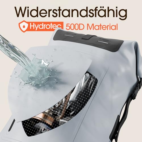 Earth Pak Summit wasserdichter Rucksack, Backpack mit leistungsstarkem Reißverschl 35Luss und Rolltop, wasserfester Handyhülle (Grau)