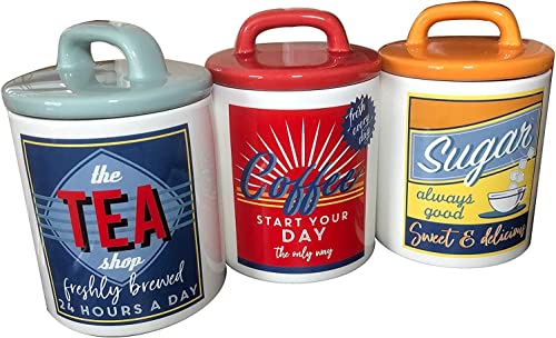 DEENZ Retro Multi Colour Unique Classic 50's/60's Style 3-Pieces Ceramic Canisters Sets for the Kitchen Counter, Jars Food Storage for Tea Sugar Coffee Set - Cosy Home Interiors DEENZ Retro Multi Colour Unique Classic 50's/60's Style 3-Pieces Ceramic Canisters Sets for the Kitchen Counter, Jars Food Storage for Tea Sugar Coffee Set