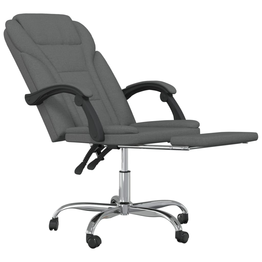 Silla de oficina con función reclinable, tela gris oscuro, respaldo y reposapiés ajustables, giratoria 360°, silla de escritorio transpirable con ruedas para ergonomía