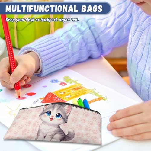 Image of Cat Pencil Case Pink Paw Print Pencil Box for Preschool Toddlers Girls Roomy Pen Holder for Stationery Storage Ideal for School Classroom