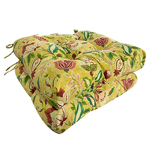 Series (Set of 2) All Weather Chair Pads Wicker Seat Cushions Home Garden Patio with Full-Length Ties for Non-Slip Support (19 x 19 x 5) (Blossom Floral)