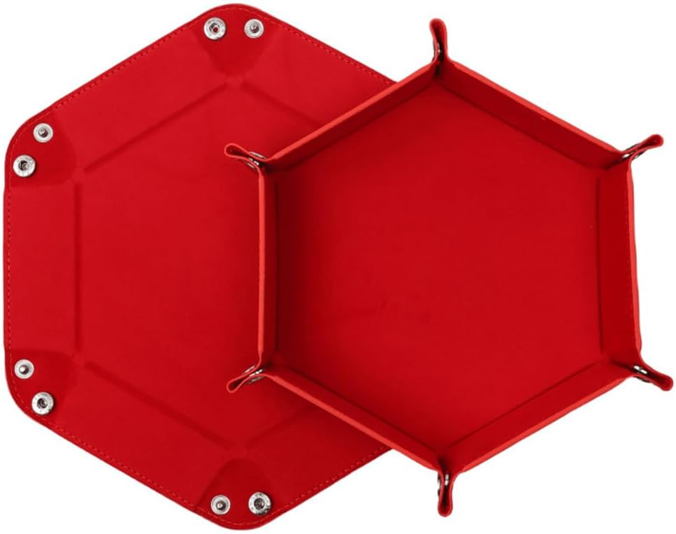 TOMVAES Dice Tray, PU Flannel Hexagon Dice Rolling Holder, Nordic Style Folding Dice Tray, RPG DND Other Table Games Rolling Tray Set, 24.5cm (Red)