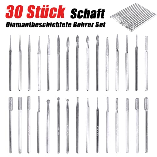 HaoTrade 30 Stück Mini Diamant Frässtifte, 2,35mm Schaft Diamant Schleifstifte, Wolframstahl Fräser, Rotationsfräser Bohrer, Drehfräser zum Stein/ Glas/ Metall Schleifen, Polieren, Gravieren