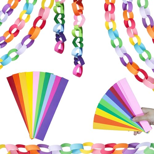Paper Chain Garland Kit 600 Sheets 7.9 Inch Precut Paper Strips for DIY Rainbow Chain Construction Paper Crafts for Birthday Party Wedding Shower Decor with Double Sided Tape (Rainbow)