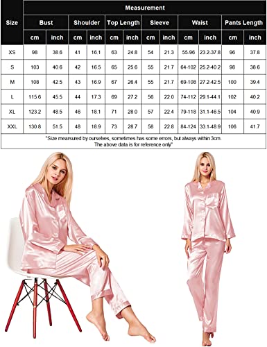 Image of SWOMOG Long Sleeve Pajamas Set Silk Satin Sleepwear Button Down Pjs Loungewear with Pocket