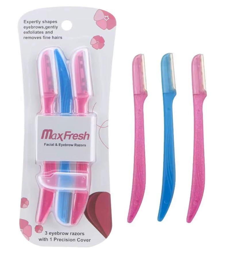 3 Pack Women Eyebrow Razor Blades for Multipurpose Exfoliating Dermaplaning Tool Trimming and Shaving Grooming with 1 Precision Cover.