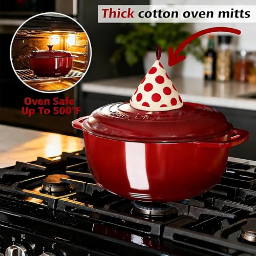 Image of Umite Chef 6QT Enameled Cast Iron Dutch Oven with Lid, Versatile Heavy-Duty Cookware Pot for Baking Bread, Braising, Soups & Stews, Oven & Stovetop Safe with Heat Resistant Gloves(Red)
