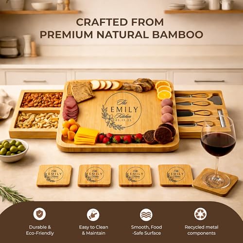 Tabla de cortar de bambú personalizada con cajón y utensilios miniatura 5