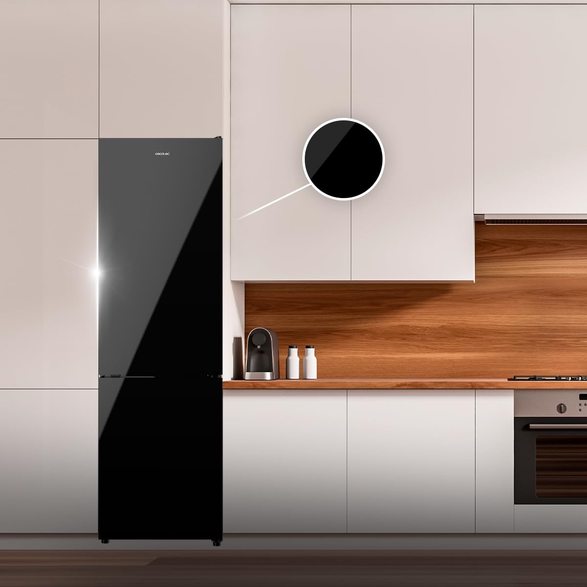 Cecotec Kombi-Kühlschrank Bolero CoolMarket Combi 250 Black Glass E. Energieklasse E Kühlschrank mit schwarzem Glas 180x55 cm, 250 l, No Frost, Multi Air Flow, Schnellkühlung.