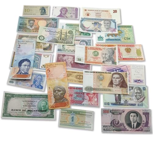 impacto coleccionables foreign currency collection - 25 different world currency banknotes - collectible currency foreign - old world currency collection - banknotes collection coa included