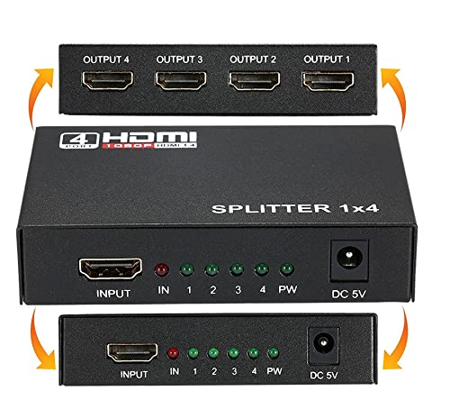 KIPEK 1×4 HDMI Splitter 4 Ports, HDMI Splitter 1 in 4 Out, Supports 3D 4K x 2K @30HZ Full HD 1080P, Support For TVs or Multi Monitor Adapter at Same Time- (Black) 08