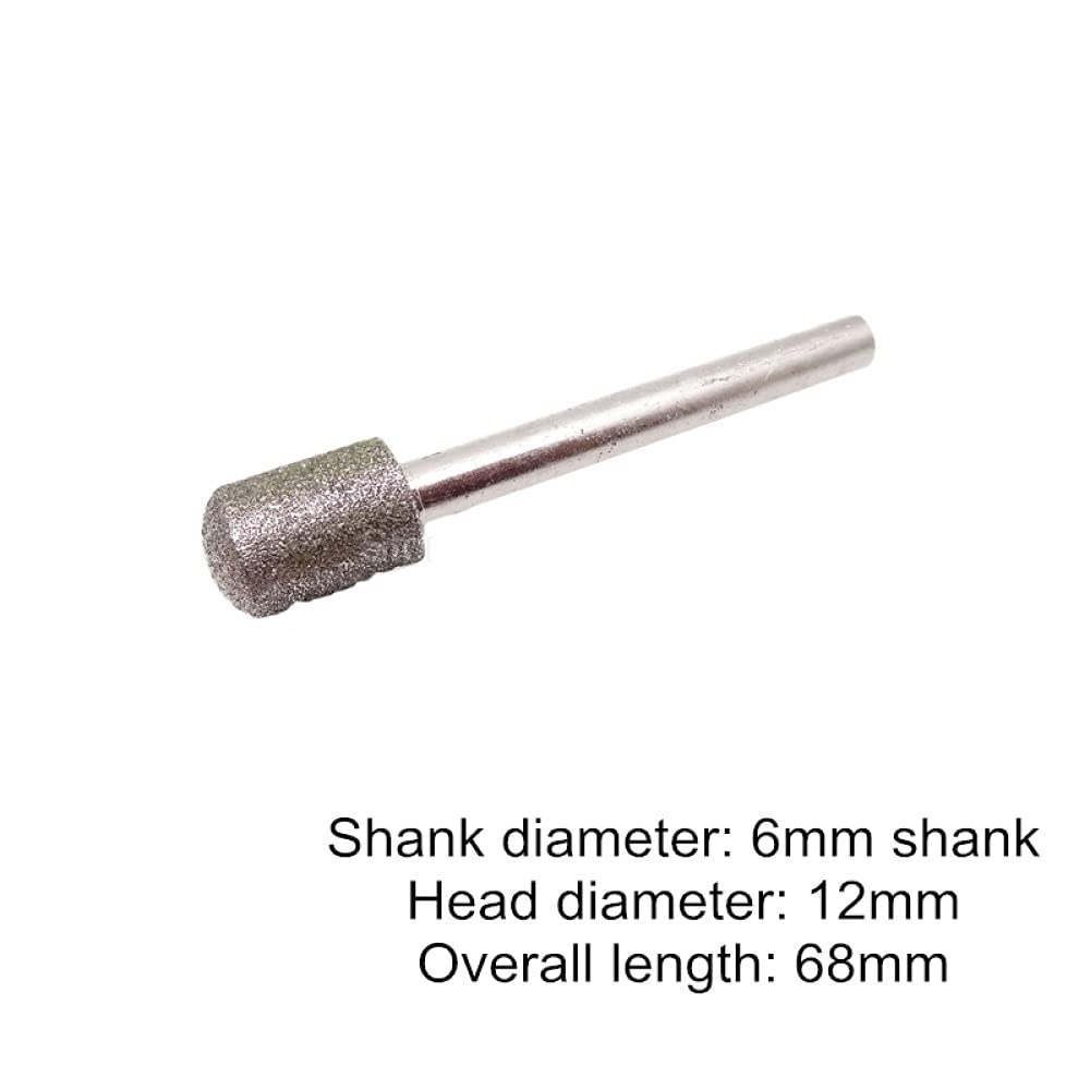 Diamante per lucidare la punta 5 pezzi 6 mm gambo diamante cilindro rotondo fresa rotante testa di rettifica incisione incisione abrasivo cilindrico punte montate internamente(12mm Head Diameter)