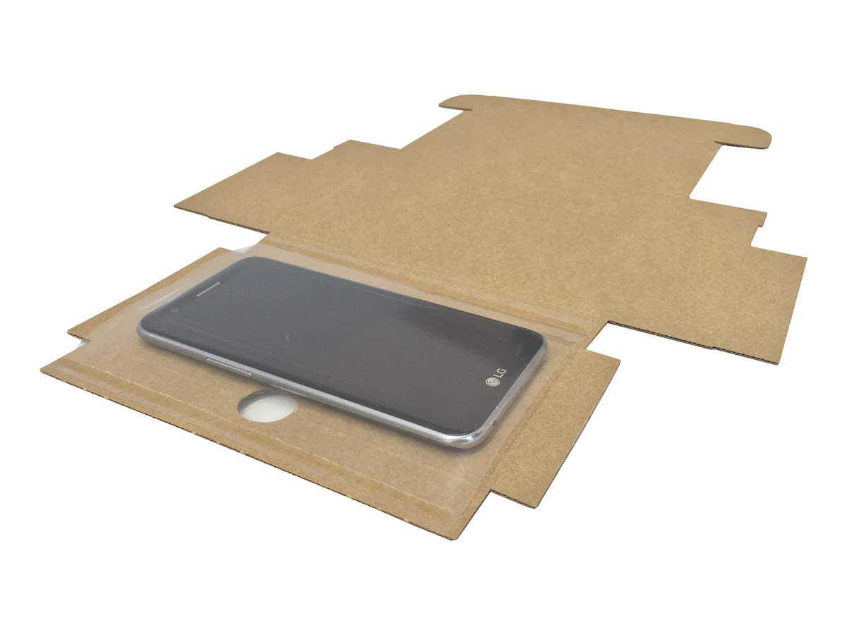 Lot 50 boîtes en carton auto-montables Taille 17,5 x 9 x 4 cm Marron et microcanal Smartphones Appareils électroniques Fabriqué en Espagne
