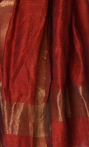 Image of YOUTHQUAKE Women's Chanderi Plain Silk Dupatta with Golden Border & Tassels (Maroon)