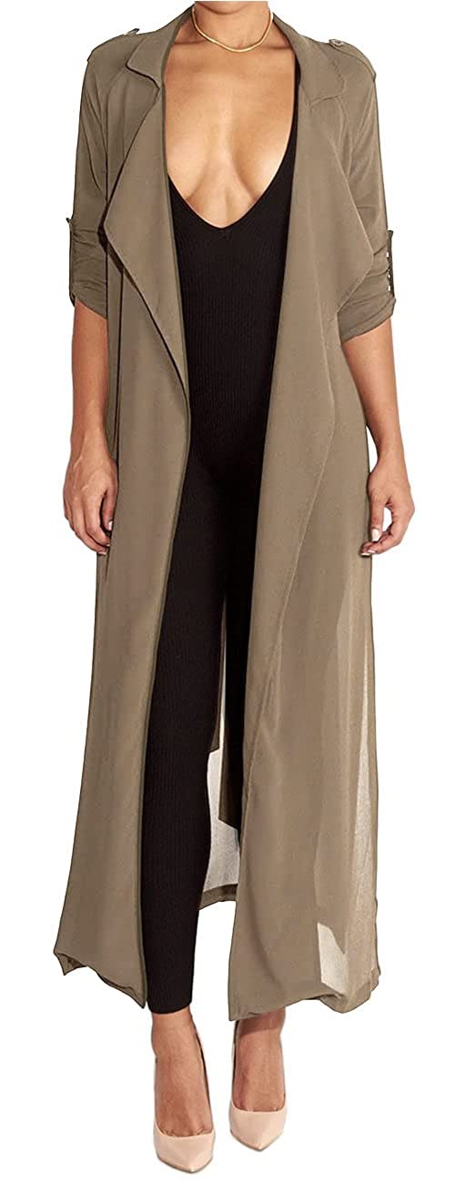 Begonia.K Women's Long Sleeve Chiffon Lightweight Maxi Sheer Duster Cardigan