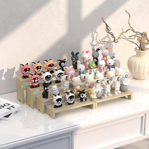 Image of 4 Set Wooden Tiered Risers Display Stands for Vendor Events,Stackable Wood Cupcake Display Stand,Farmhouse Decor Wood Dessert Table Display Set,Vendor Booth Display Items,Food Display Risers for Party