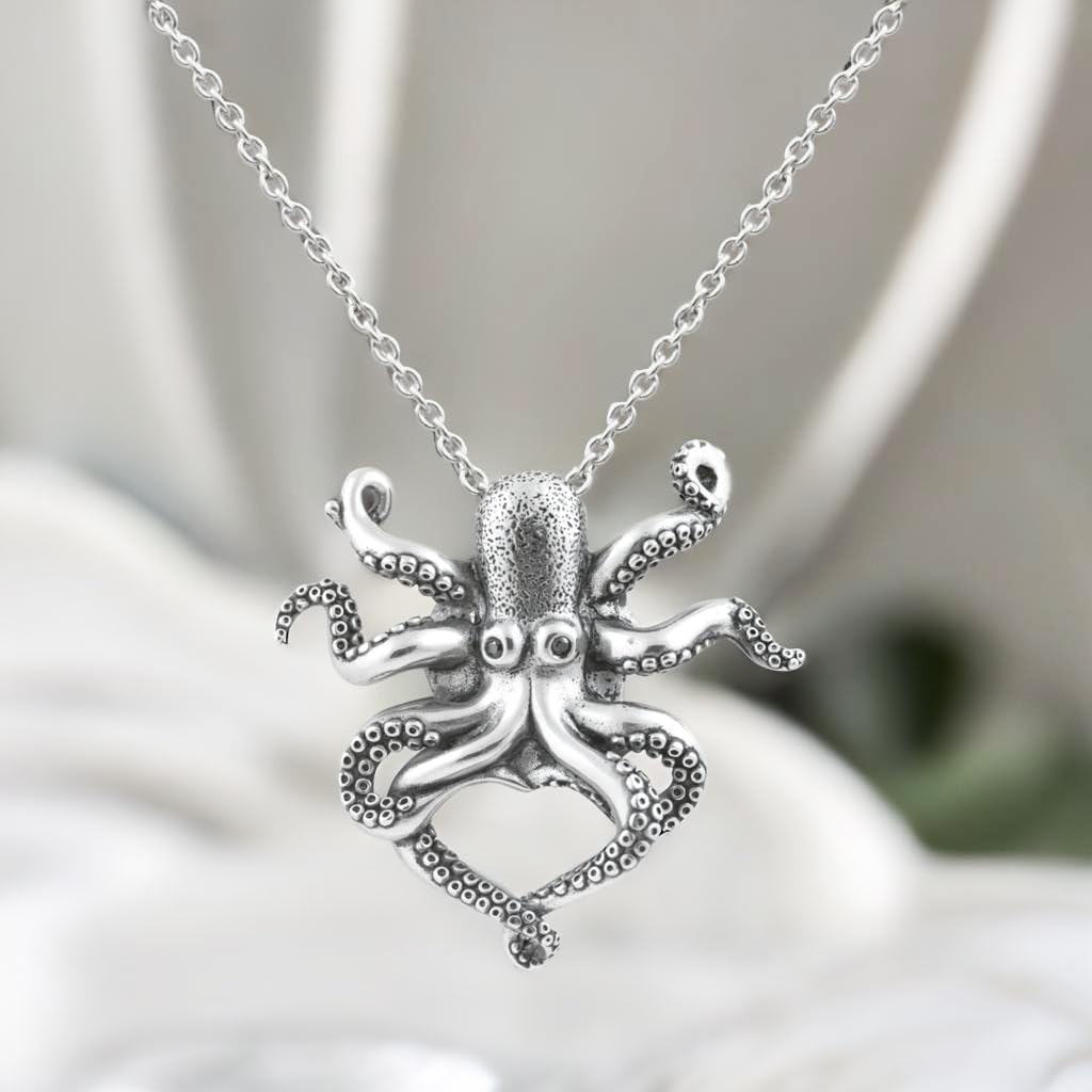 Controse Silver-Toned Stainless Steel Black eyed Octopus Necklace with Pendant (18" - 20" Adjustable Chain) - Image 6