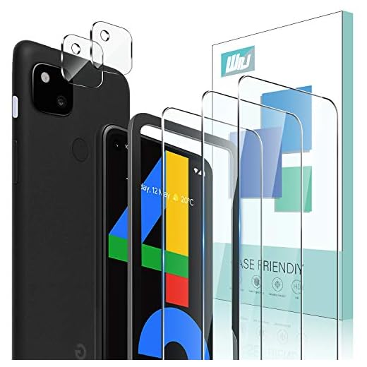 [3-Pack] WRJ for Google Pixel 4a Screen Protector,[Easy Installation Frame] HD Anti-Scratch Anti-Fingerprint No-Bubble 9H Hardness Tempered Glass