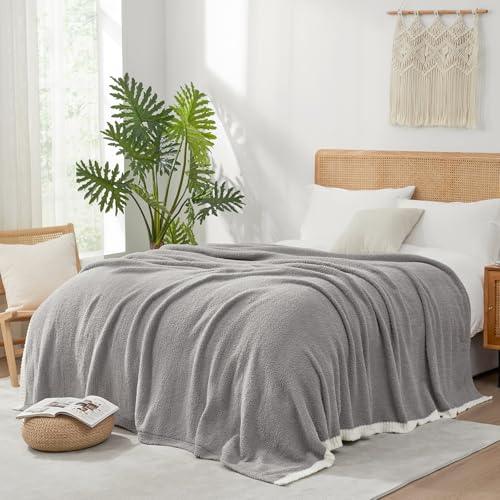 Couverture lit réversible grise en microfibre douillette chaude - 2