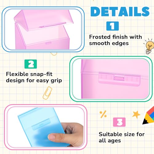 Image of Clabby 4 Pcs Clear Plastic Crayon Boxes Hold 24 Count, Crystal | Organizer Box, Case, Colorful, Portable Storage Holder with Snap Lid, for Kids Boys Girls School Classroom Home Art Supply